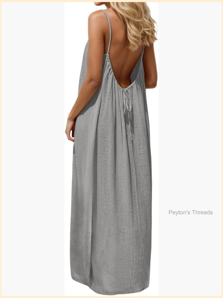Backless Cami Dress Women Low Back Flowy Maxi Dress Sleeveless Solid Sundress